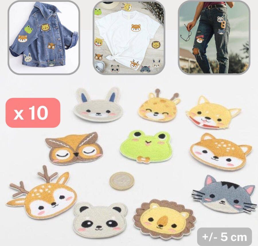 ACCESSOIRES LEDUC Set van 10 DIEREN PATCHES ETIKETTEN om op te STRIJKEN Strijkembleem Stof & Strijk Applicatie Voor Kinderen