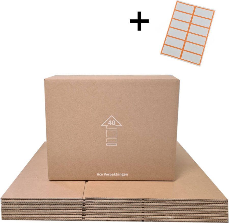 Ace Verpakkingen Verhuisdozen 100 stuks Dubbelgolf Extra Sterk 50kg draagvermogen 60L inhoud Incl. Etiketten