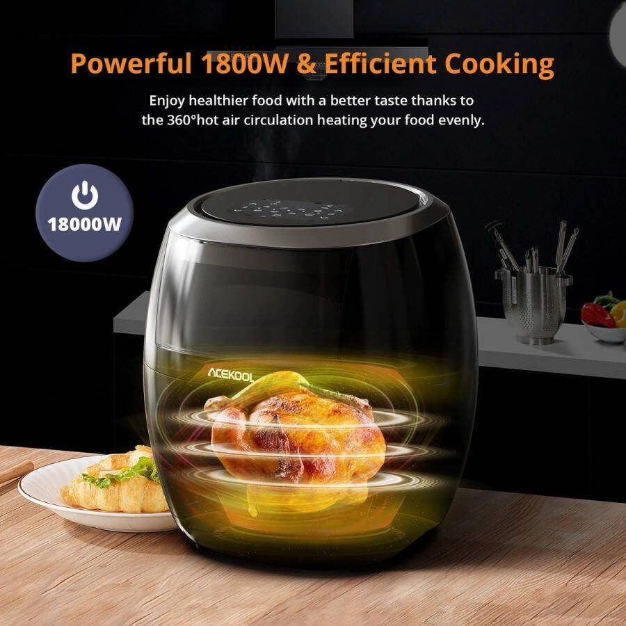 Acekool Airfryers Heteluchtfriteuse Zwart Olieloos Fornuis Met Digitaal Display 8 Kookvoorinstellingen