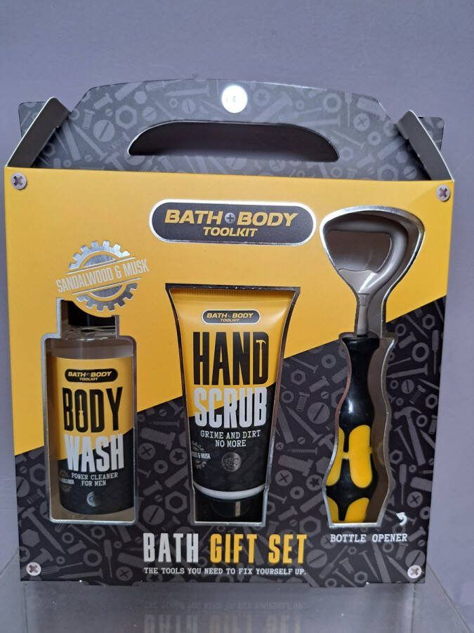 Acentra grappig geschenk voor mannen leuk kado- body wash hand scrub -fles opener bath gift set sandelhout musk vegan