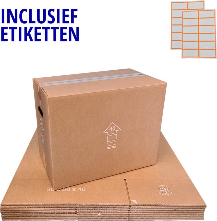 Ace Verpakkingen Verhuisdozen 10 stuks Dubbelgolf Extra Sterk 50kg draagvermogen 60L inhoud Verhuisdoos Incl. Etiketten