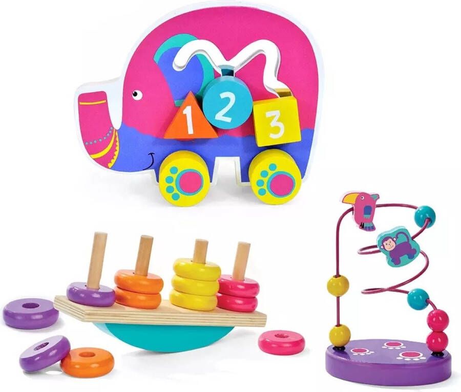 ACool Toy 3-in-1 Montessori Speelgoed Box Olifant Sensorisch Baby Speelgoed Telraam Stapeltoren 1 tot 4 jaar