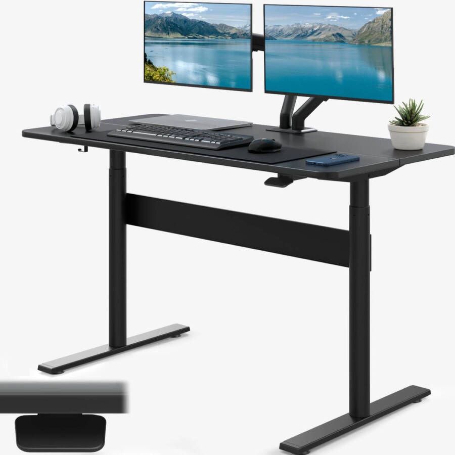 ACROPAQ Zit-sta bureau Handmatig met gasveer 120 x 60 cm Verstelbaar bureau hoogte van 74 tot 115 cm Computer desk Zwart