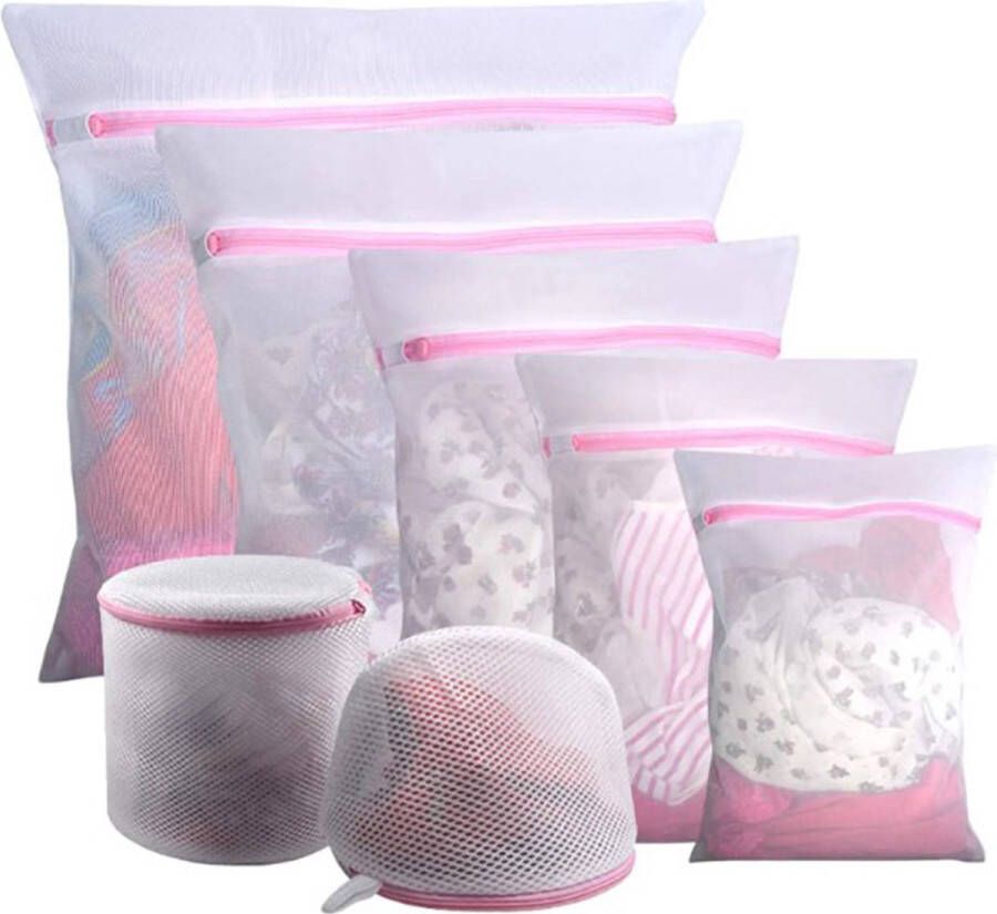 Actie4you Waszakken Wasnetten Bescherm je Wasgoed en Wasmachine Waszakje Lingerie BH Waszak 7 stuks Wit Roze