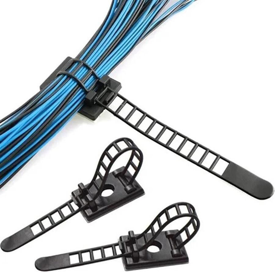 Actie4you Zelfklevende kabelbinders Kabelhouders Kabels oriënteren Tie rips Kabelbinder Kabelklemmetjes Clips voor kabels- Zwart 10 Stuks