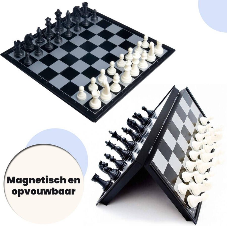 Activ24 ™ Compact schaakspel 25x25 cm – met zwarte & witte schaakstukken – opvouwbaar magnetisch schaakset schaakbord schaken