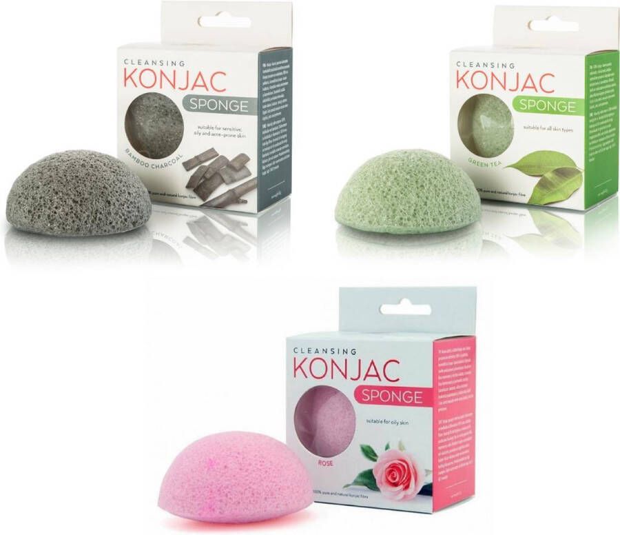 Active Line Beauty Konjac Spons Green Tea Bamboo Charcoal Rose Flower Face Wash Natuurlijke Gezichtsreiniging Konjac Spons Rituals Facial Puff Skincare Makeup Remover Acne Mee-eters 3 stuk