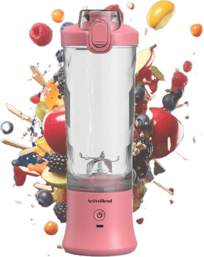 ActiveBlend Blender To Go 600 mL 270 W voor Smoothies en Eiwitshakes Krachtige motor Portable Blender Draagbare blender Smoothie Maker 4000 mAh (Roze)
