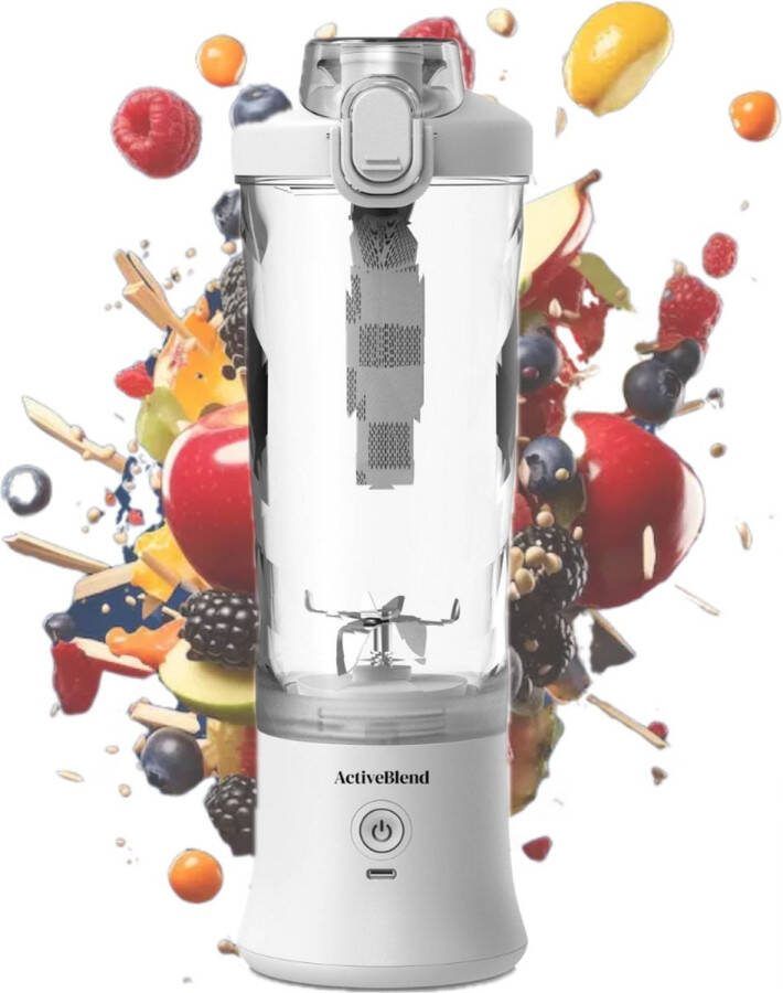 ActiveBlend Blender To Go 600 mL 270 W voor Smoothies en Eiwitshakes Krachtige motor Portable Blender Draagbare Blender Smoothie Maker 4000 mAh (Wit)