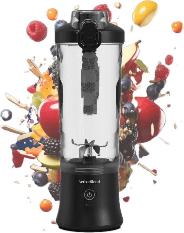 ActiveBlend Draagbare Blender voor Smoothies en Eiwitshakes Krachtige motor Portable Blender Draagbaar Blender Smoothie Maker 600 ML 270 W 4000 mAh (Zwart)