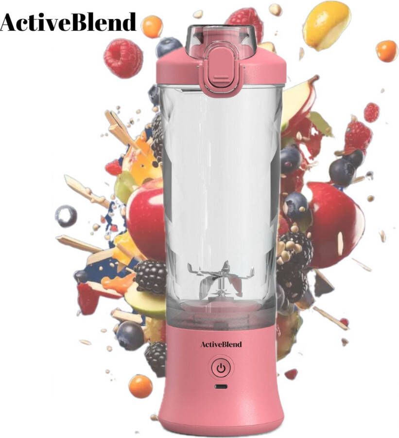 ActiveBlend Draagbare Blender voor Smoothies en Eiwitshakes Krachtige motor Portable Blender Draagbaar Blender Smoothie Maker 600 ML 270 W 4000 mAh (Roze)