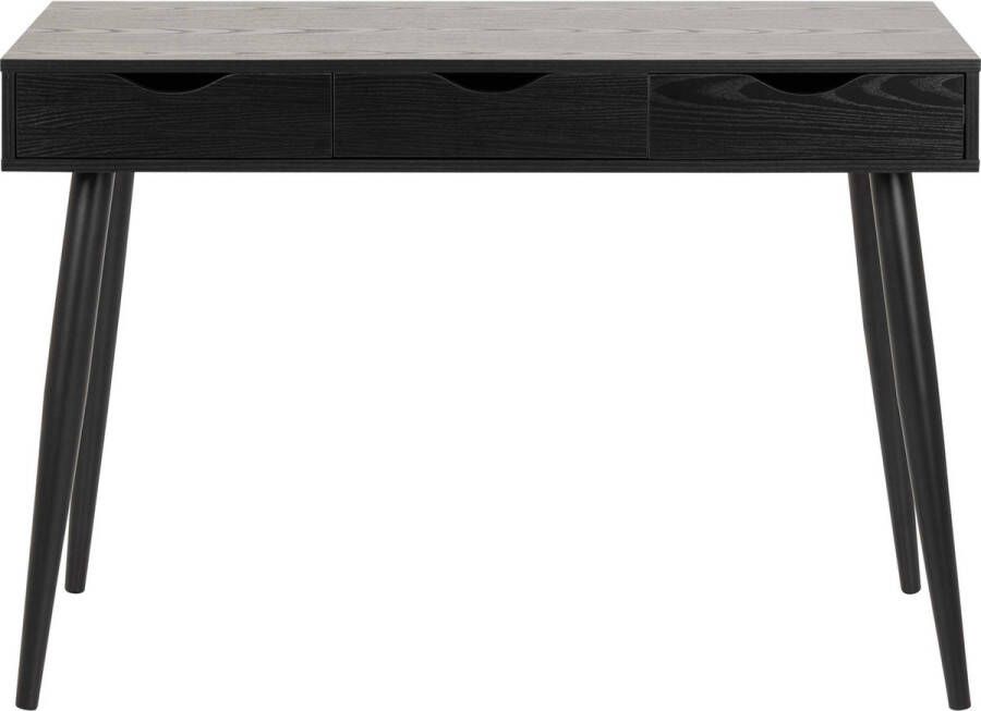 Actonacompany actona Derek bureau melamine as-zwart met 3 lades op zwart gepoedercoat stalen tapse poten.