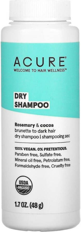 Acure Droogshampoo Donkerbruin tot Donker Haar Rozemarijn en Cacao 58 g