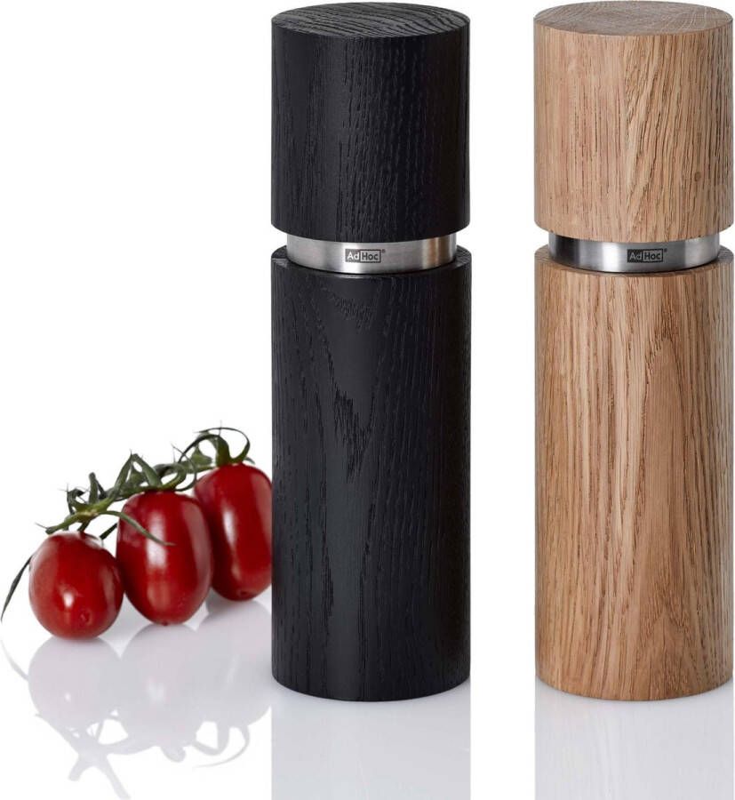 Ad Hoc Adhoc Peper of Zoutmolen Texture Groot 2 Stuks Hout- ø 5 9 x 20 cm Zwart en Bruin