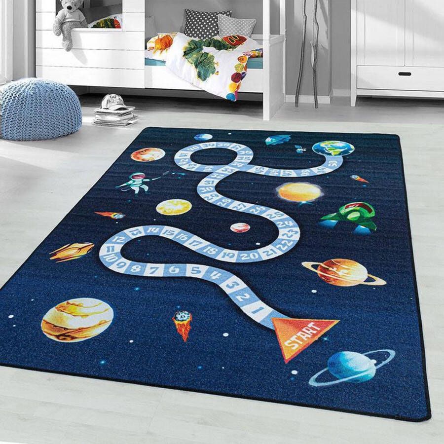 Adana Carpets Speelkleed Pleun Ruimtereis Donkerblauw 80x120cm