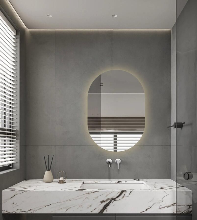 Adema Shine Badkamerpiegel 70x100cm Ovaal horizontale verticale plaatsing indirecte LED verlichting Spiegelverwarming Infrarood
