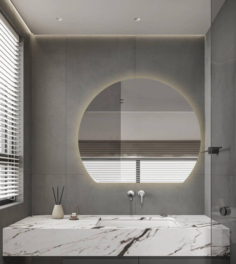 Adema Aura Badkamerpiegel 100x85.3cm Halfrond horizontale verticale plaatsing indirecte LED verlichting Spiegelverwarming Infrarood