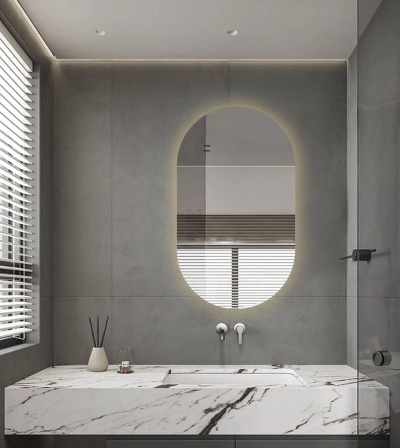 Adema Shine Badkamerpiegel 70x120cm Ovaal horizontale verticale plaatsing indirecte LED verlichting Spiegelverwarming Infrarood