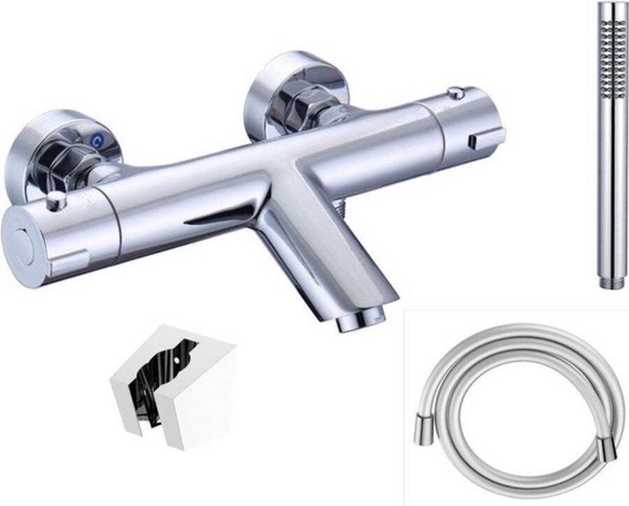 Adema Sparkle 2.0 doucheset thermostatische bad- douchekraan Met staafhanddouche en houder Met doucheslang Chroom