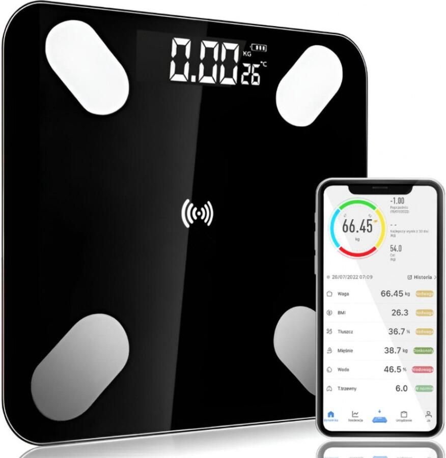 ADGO-INT Digitale Analytische Personenweegschaal Lichaamsanalyse BMI-index Meet lichaamsvet & watergehalte Caloriebehoefte Met Bluethooth-Functie Toegewijde App Modern Ontwerp Nauwkeurig