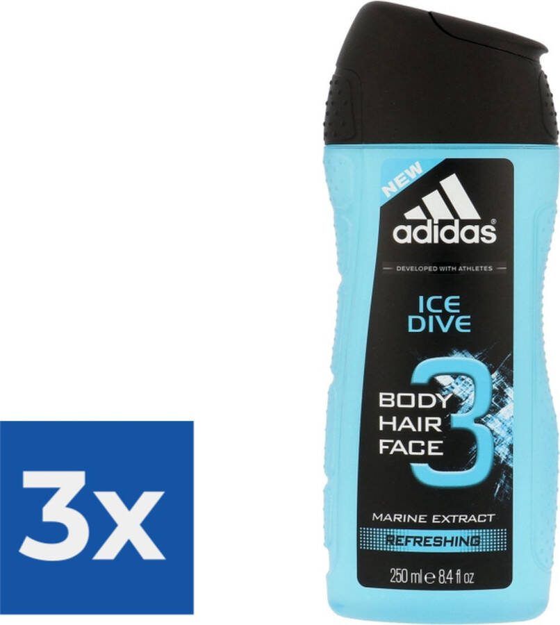 Adidas Douche & Shampoo Men Ice Dive 250 ml. Voordeelverpakking 3 stuks