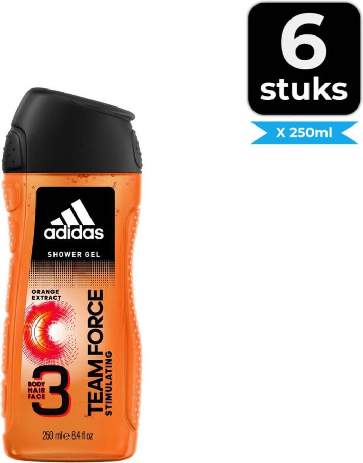 Adidas Team Force Douchegel 250 ml Voordeelverpakking 6 stuks