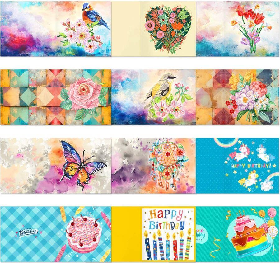 Adorzy Diamond Painting Kaarten – 12 Wenskaarten met envelop Diamond Painting Volwassenen – Diamond Painting Volledig Pakket