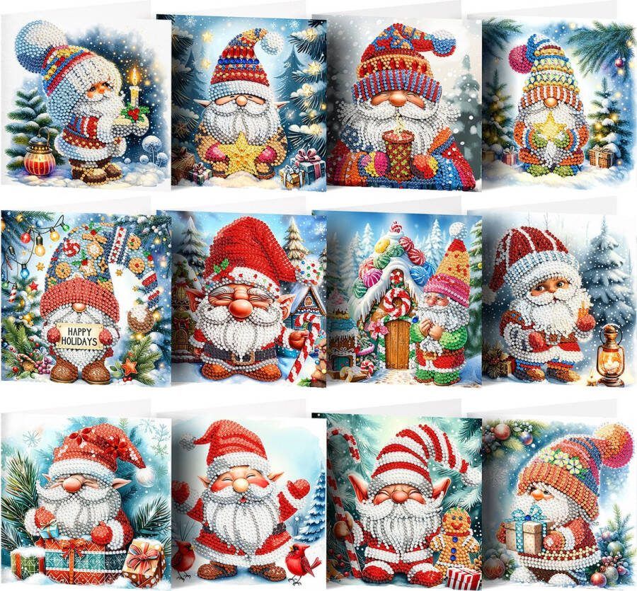 Adorzy Diamond Painting Kerstkaarten – 12 stuks 15x15 cm Diamond Painting pakket volledig – Diamond Painting Volwassenen