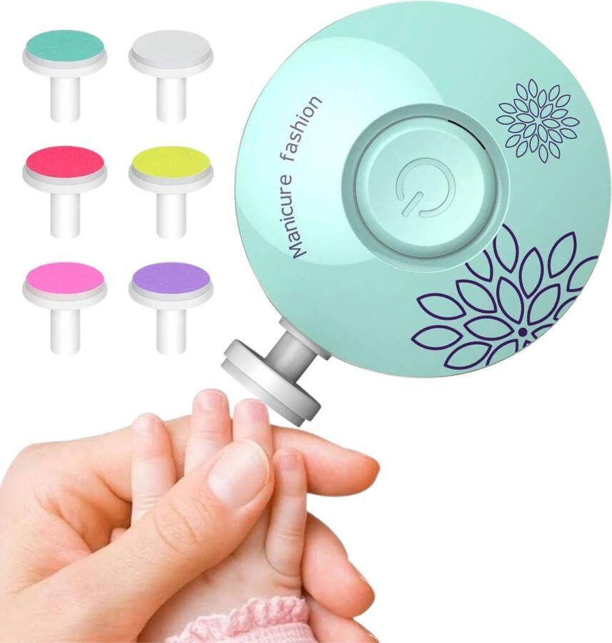 AdroitGoods Elektrische Baby Nagelvijl Baby Nagelknipper Manicure Set Baby Nagelschaartje 6 Vijlen Incl. Batterij Wit