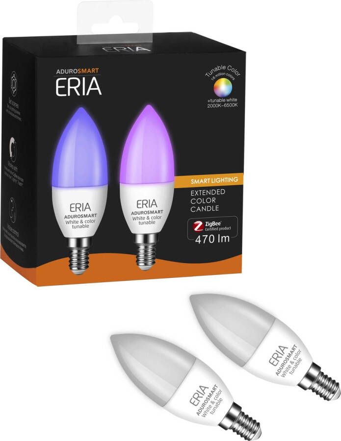 ® E14 kaars Tunable colour 2-pack 2200K~6500K warm tot koud licht + RGB Zigbee Smart Lamp werkt met o.a. Adurosmart Hue en Google Home