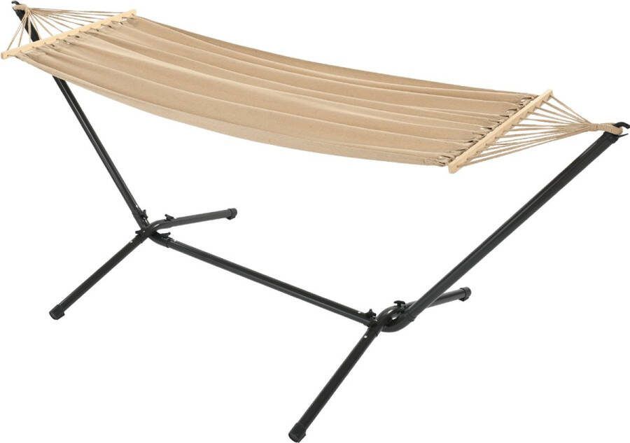 Adventuridge Hangmat met Standaard en spreidstok 100 x 200 cm 100 KG inclusief Opbergtas Beige Hangmatset met Onderstel