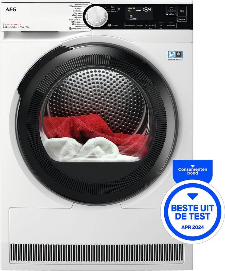 AEG TR959M4C 9000 serie AbsoluteCare Plus Wasdroger Warmtepompdroger Energielabel A+++ 9kg
