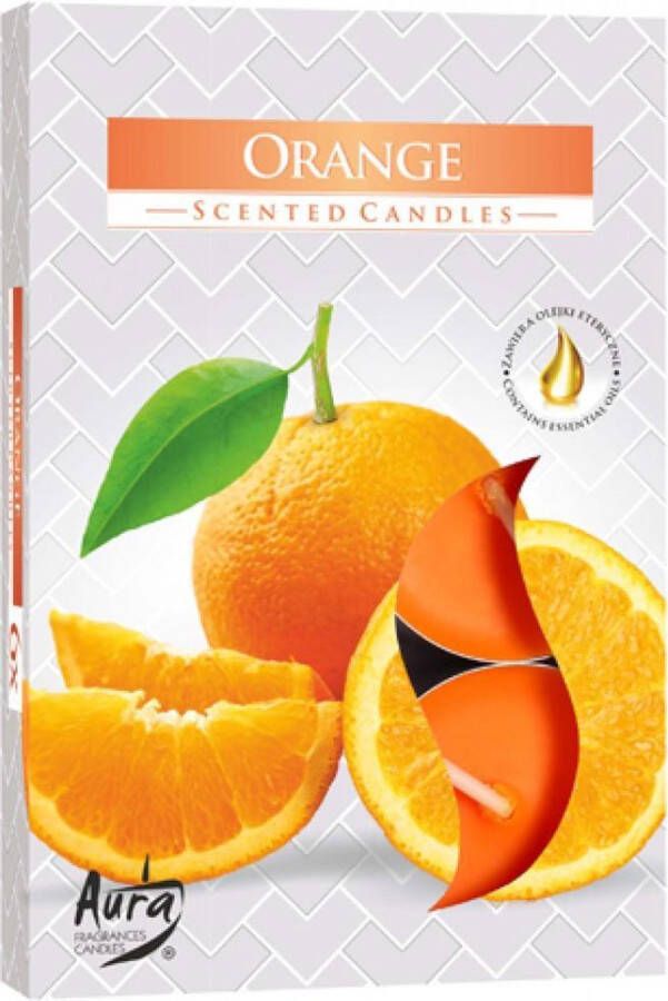 Aegis Aura Geur Theelichtjes Geurkaarsen Waxinelichtjes Scented Candles Orange Sinaasappel geur 1 doosje met 6 waxinelichtjes