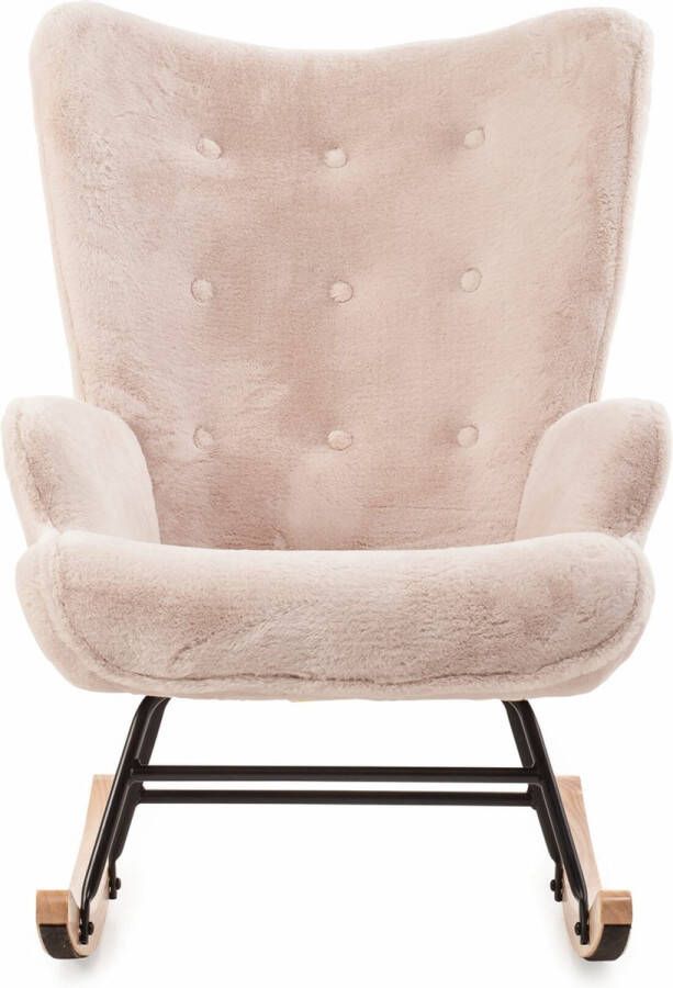 Aemely Schommelstoel Mama – licht beige imitatiebont Schommelstoel baby Schommelstoel volwassenen Schommelstoelen Schommelstoel binnen Schommelstoel babykamer Fauteuil