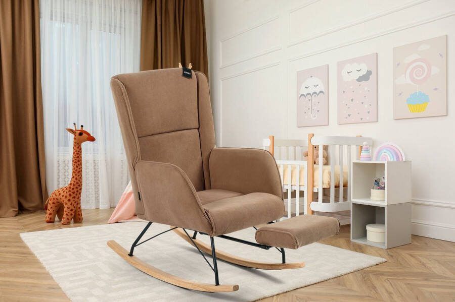 Aemely Schommelstoel Relax Ribstof Bruin Ingebouwde voetsteun Schommelstoel Babykamer Fauteuil Hoge Rugleuning