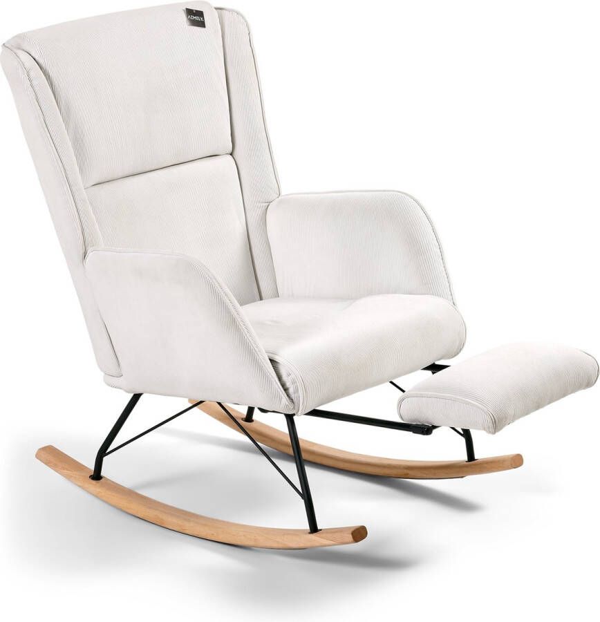 Aemely Schommelstoel Relax Ribstof Wit Ingebouwde voetsteun Schommelstoel Babykamer Fauteuil Hoge Rugleuning