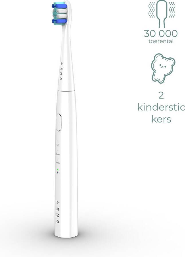 AENO DB7 Sonische tandenborstel Ook voor kinderen 3 standen 1 Opzetborstel 30000 tpm 100 dagen zonder opladen IPX7 Wit