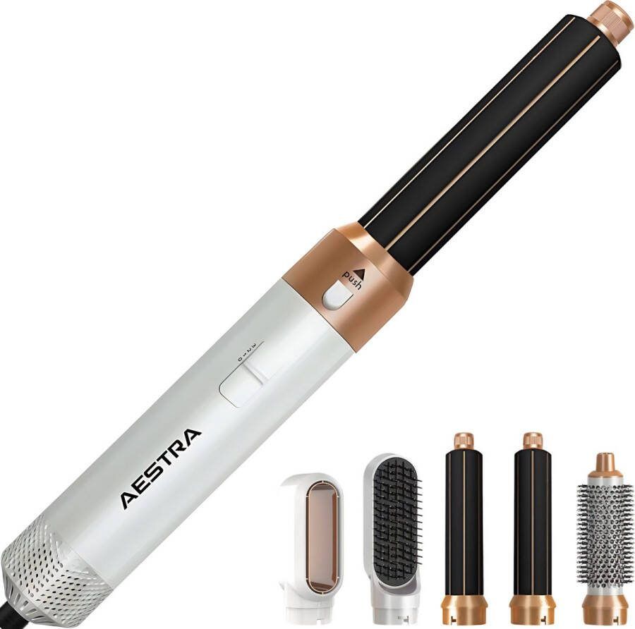 Aestra 5 in 1 Hairwrap 60.000RPM Föhn met Diffuser Krultang Föhnborstel Krulborstel Airstyler Haarborstel 1000W Goud