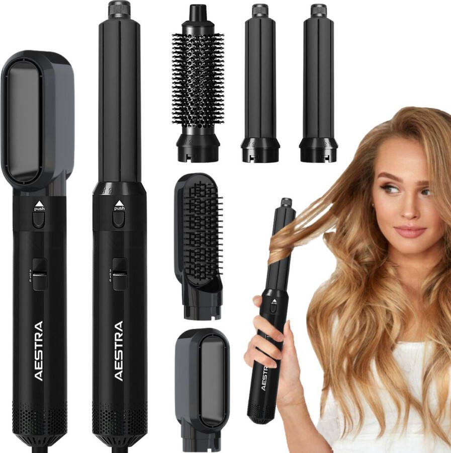 Aestra 5 in 1 Hairwrap 60.000RPM Föhn met Diffuser Krultang Föhnborstel Stijltang Krulborstel Airstyler Haarborstel 1000W Zwart