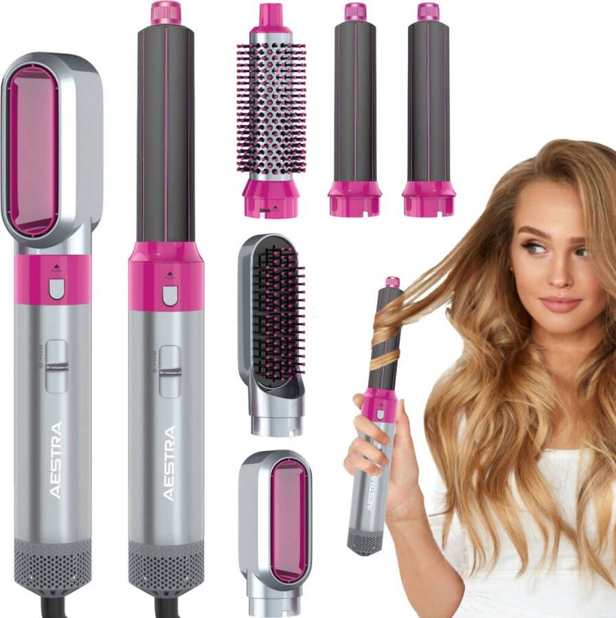 Aestra 5 in 1 Hairwrap 60.000RPM Föhn met Diffuser Krultang Föhnborstel Stijltang Krulborstel Airstyler Haarborstel 1000W Platinum