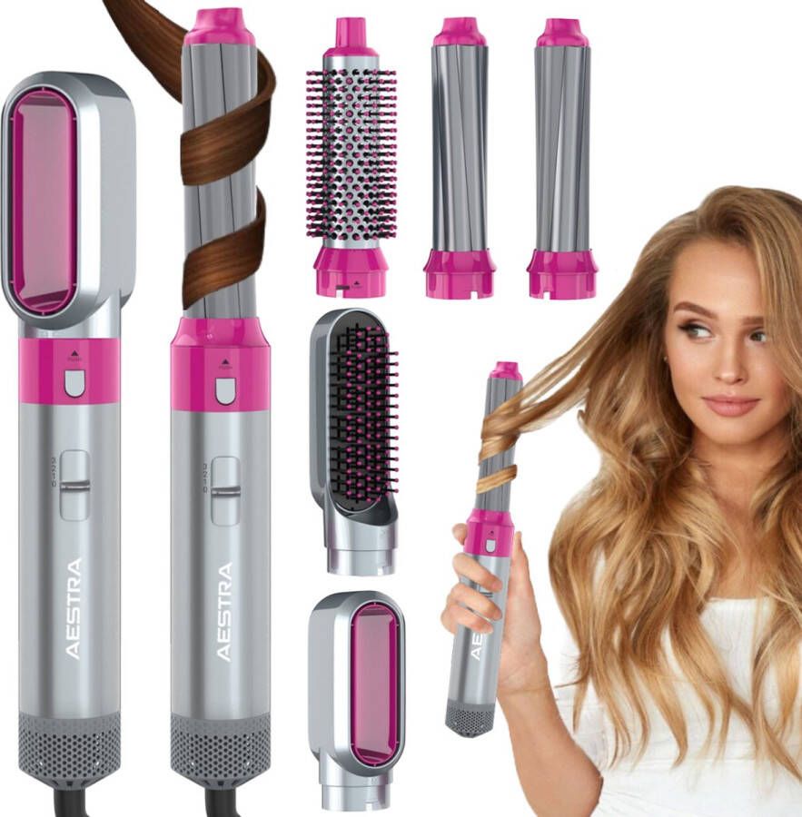 Aestra 5 in 1 Hairwrap 60.000RPM Föhn met Diffuser Krultang Föhnborstel Stijltang Krulborstel Airstyler Haarborstel 1000W Platinum