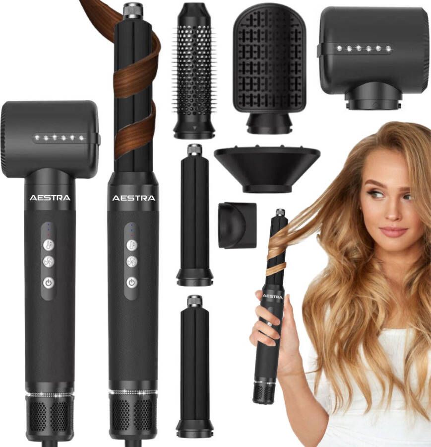 Aestra 7 in 1 Hairwrap 110.000RPM Airstyler Haarborstel Föhn met Diffuser Krulborstel Krultang Haardroger Föhnborstel Stijltang 1400W Zwart