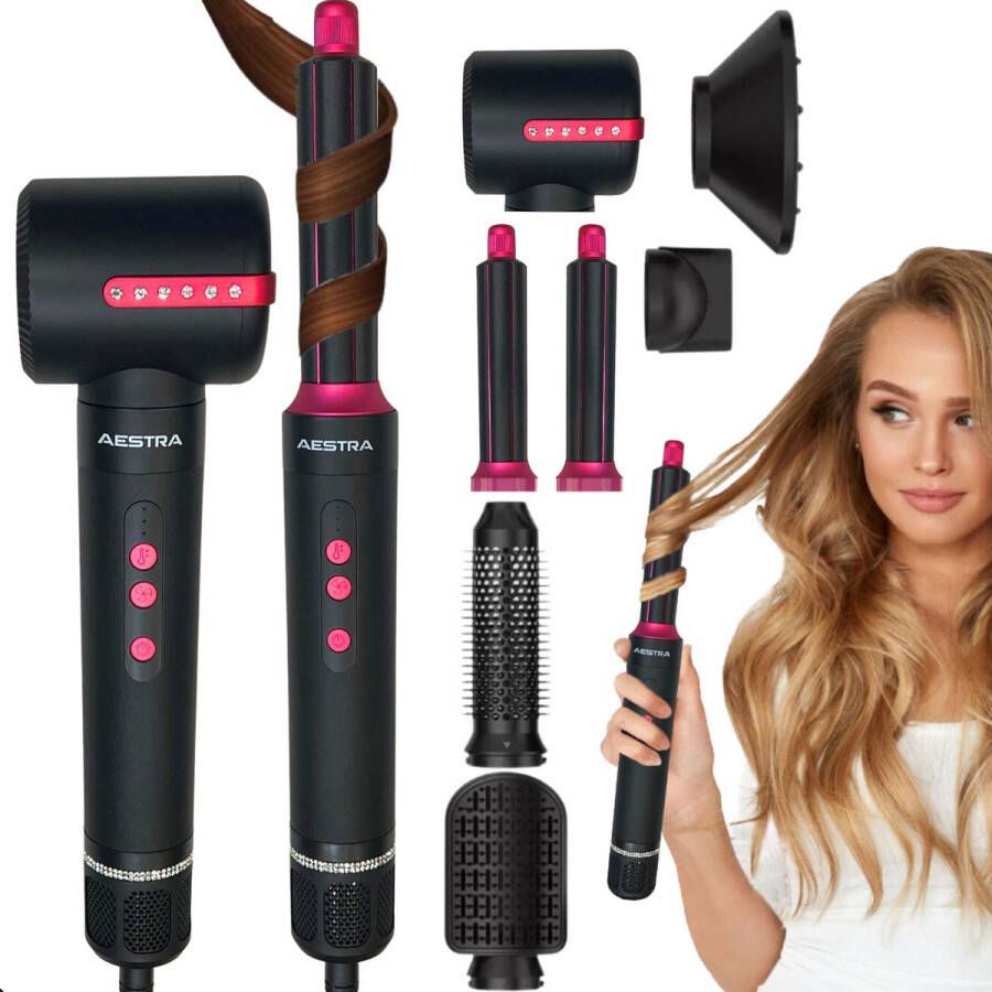 Aestra Hairwrap 110.000RPM Airstyler Haarborstel Föhn met Diffuser Krulborstel Krultang Haardroger Föhnborstel Stijltang 1400W Platinum