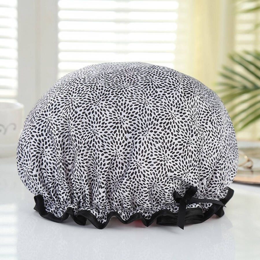 Afabs GROTE Douchemuts Shower cap Douchekapje Douche cap voor vol haar krullen afro Zwart met witte animal print