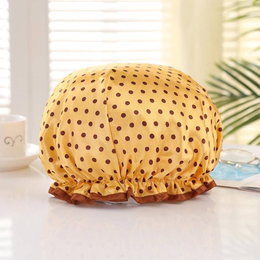 Afabs GROTE Douchemuts Shower cap Douchekapje Douchecap voor vol haar krullen afro Geel met stippen