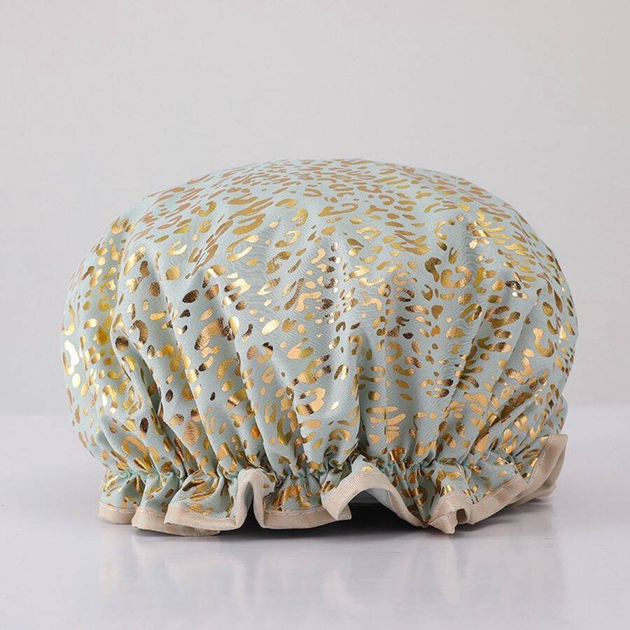 AfricanFabs Luxe Grote Douchemuts Shower cap Douchekapje Douche cap voor vol haar krullen afro van Mintgroen met Goud Leopard