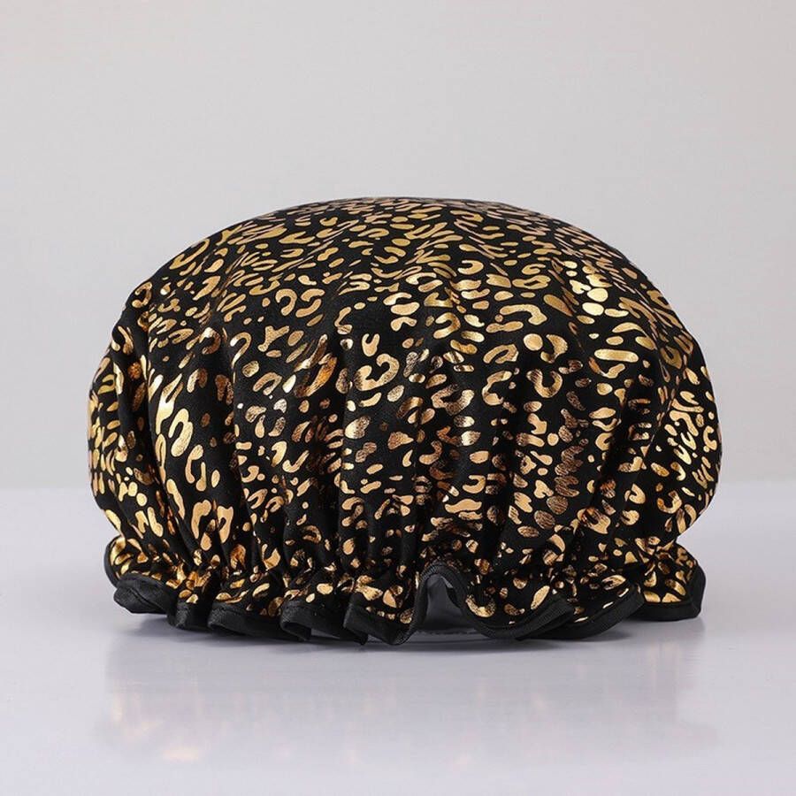 Afabs Luxe Grote Douchemuts Shower cap Douchekapje Douche cap voor vol haar krullen afro Zwart met Gouden leopard