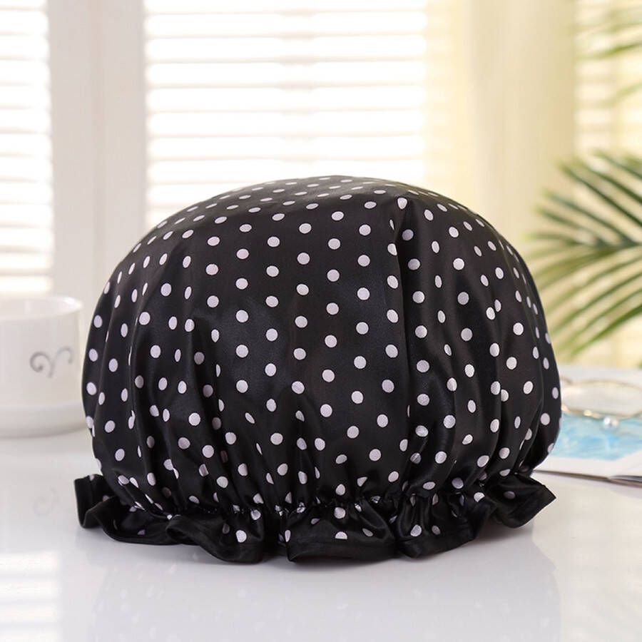 AfricanFabs Luxe Grote Douchemuts Shower cap Douchekapje Douche cap voor vol haar krullen afro van Zwart met stippen