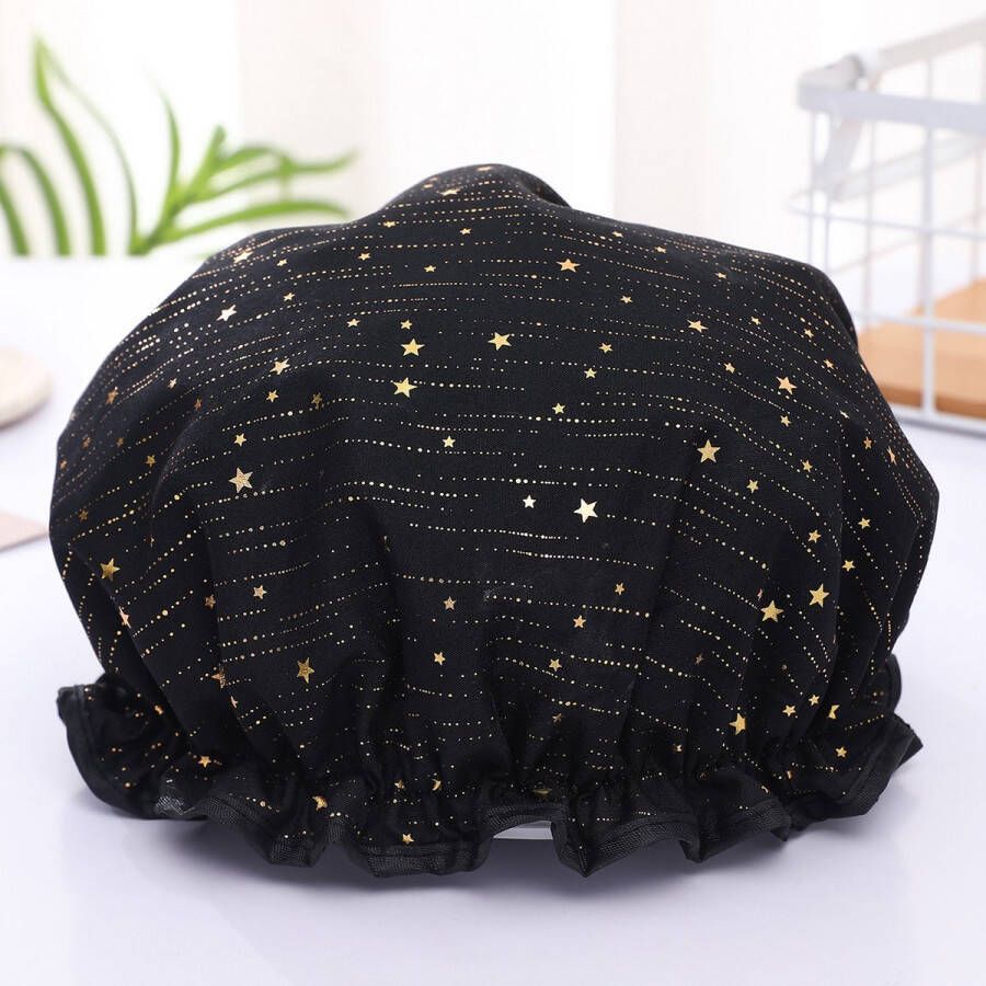 AfricanFabs Luxe Grote Douchemuts Shower cap Douchekapje Douche cap voor vol haar krullen afro van Zwart met Gouden sterren