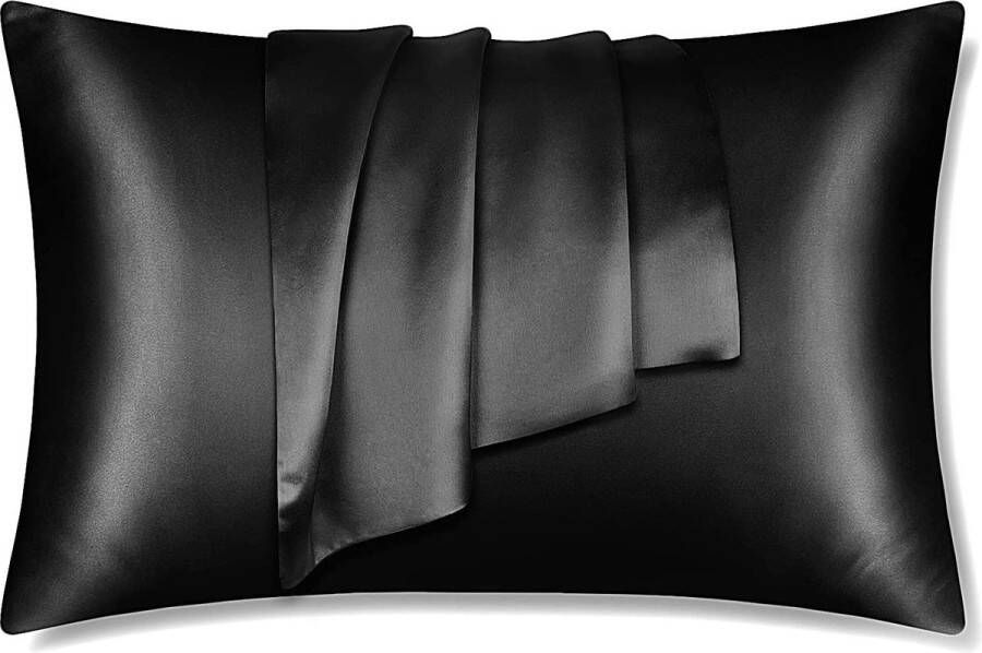 Afabs Satijnen kussensloop zwart 60 x 70 cm hoofdkussen formaat Satin pillow case black Zijdezachte kussensloop van satijn